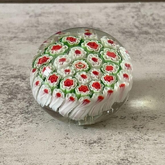Millefiori Paperweight Handblown Studio Art Glass 2.5"H Red Green White Clear - Picture 5 of 9